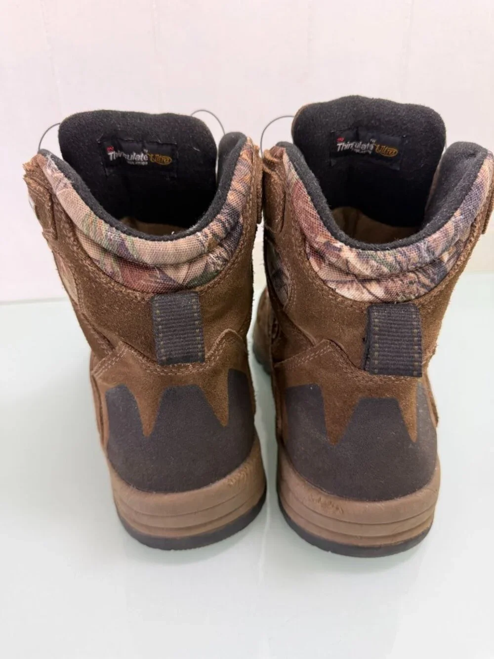 Cabela's Boots Mens 11.5 D Brown Black Suede Boa Camo Insulated Dry-Plus Hiking